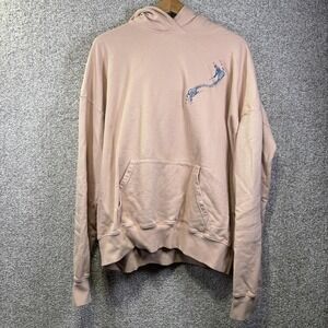 Moonflower Hoodie Mens Large Pink Embroidered Antlers Fleece Pullover Sweatshirt